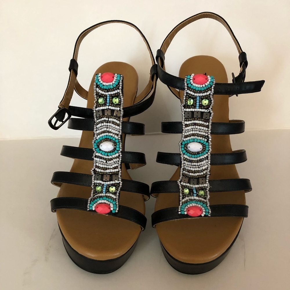Torrid beaded T-strap wedges. Black. Size 10.